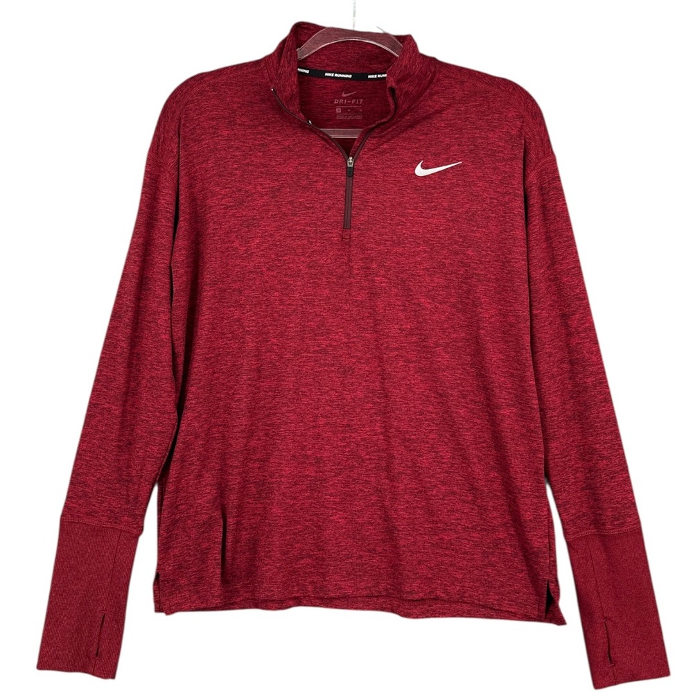 Nike Dri-FIT Running Top Mens Medium Red Heather Half Zip Long‎ Sleeve Jacket